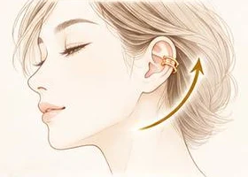 イヤーカフで横顔に視線が集まる様子の絵